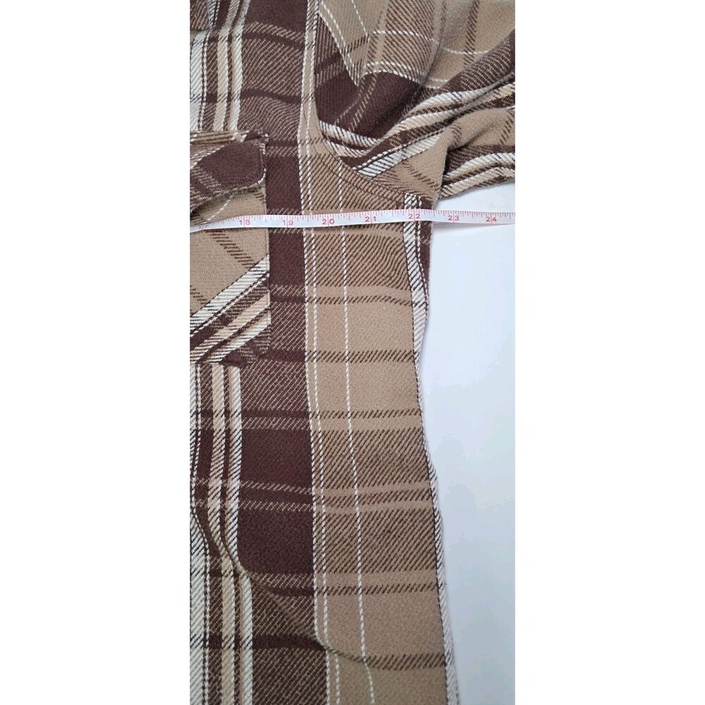 Empyre Mens Medium Plaid Hooded Button Up Jacket Shacket Brown White - Picture 4 of 6